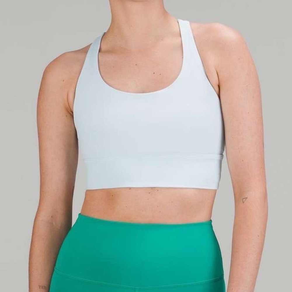 Lululemon Energy Bra Longline Light Green Strappy Sports Bra Size 10 LW2AV0S